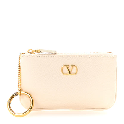 Valentino Garavani Grainy Calfskin Vlogo Key Ring Light Ivory 1 of 7