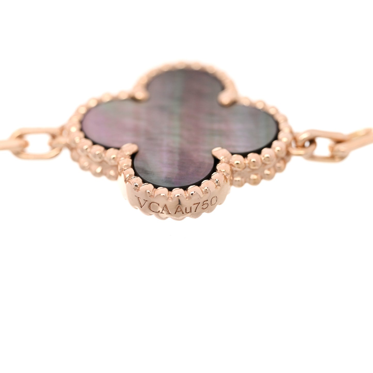 18K Rose Gold Diamond Gray Mother of Pearl 5 Motifs Vintage Alhambra Bracelet