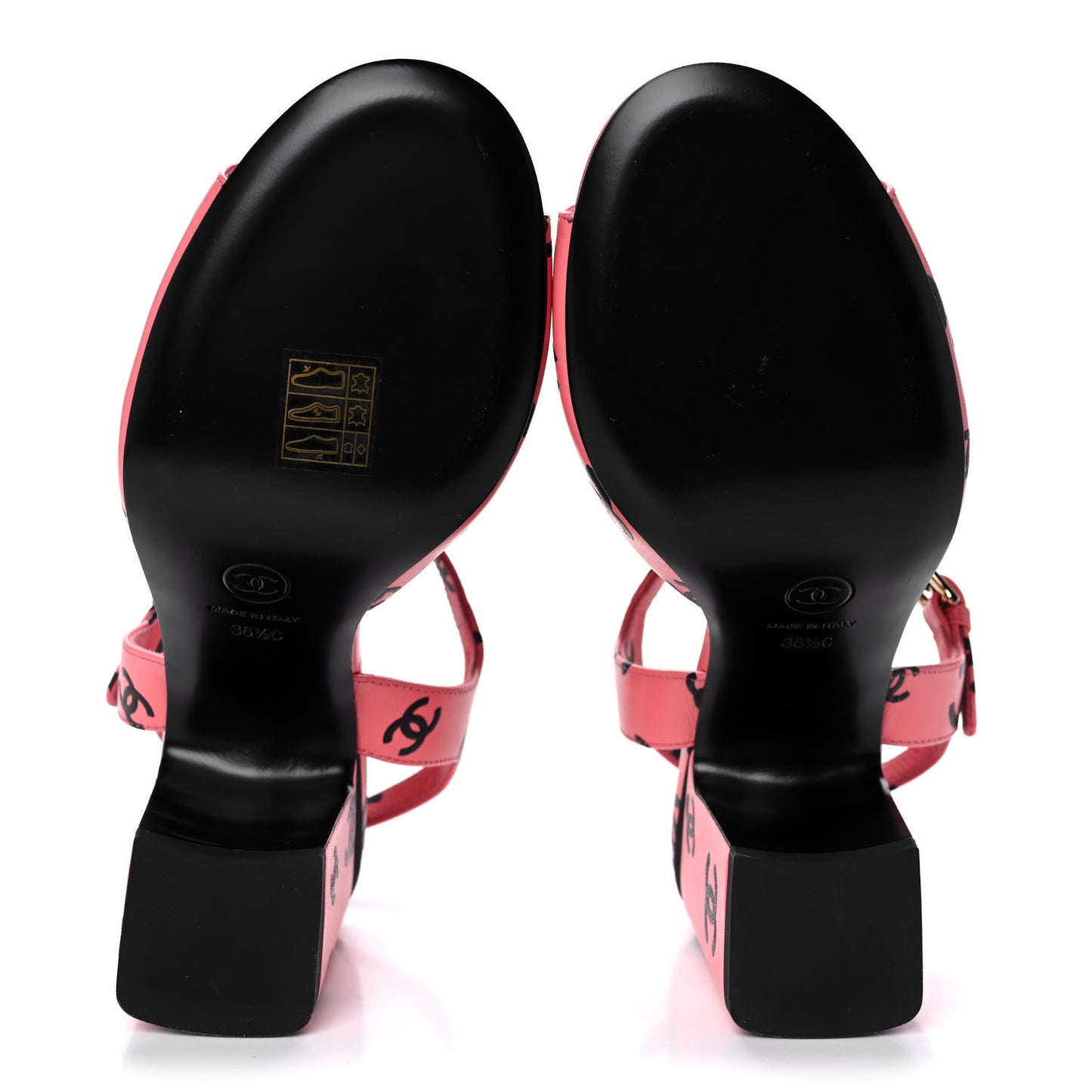 Printed Lambskin CC Sandals 36.5 Pink Black