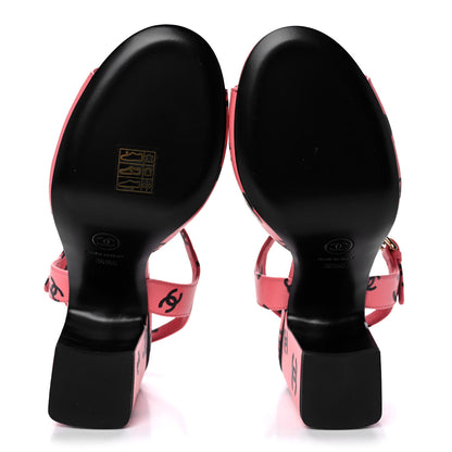 Chanel Printed Lambskin CC Sandals 36.5 Pink Black 5 of 8