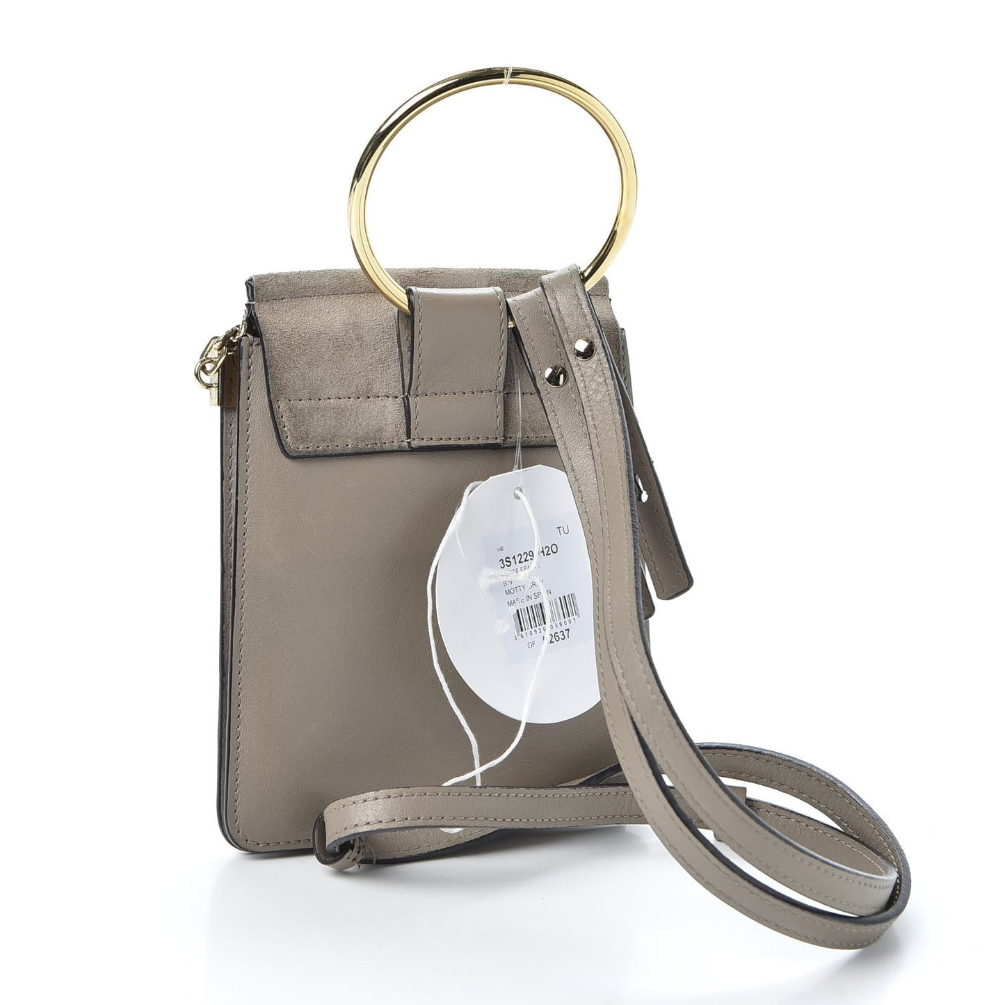 Suede Calfskin Mini Faye Bracelet Bag Motty Grey