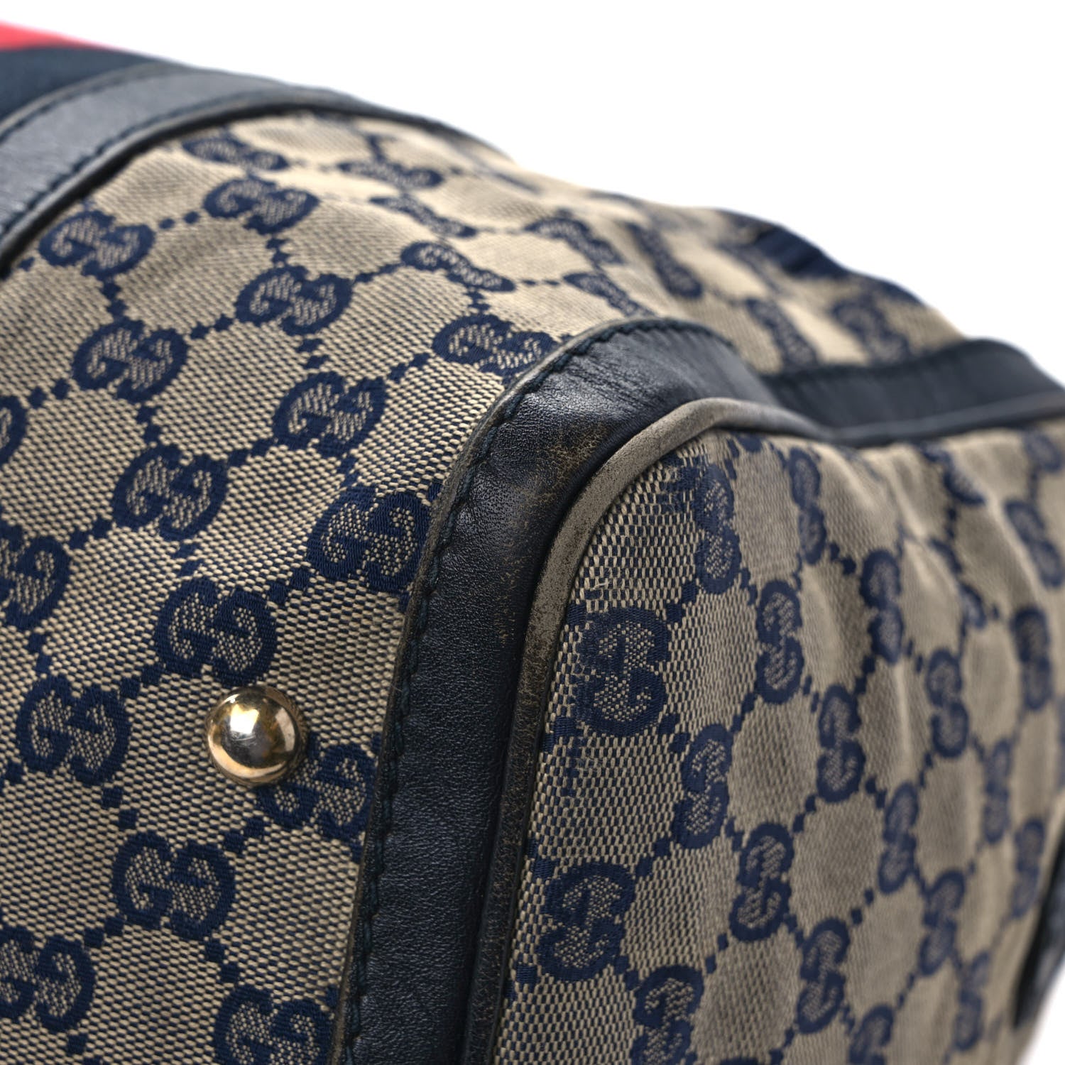 Gucci Monogram Selleria Calfskin Vintage Web Medium Boston Beige Blue 11 of 18