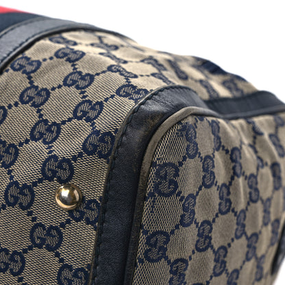Gucci Monogram Selleria Calfskin Vintage Web Medium Boston Beige Blue 11 of 18