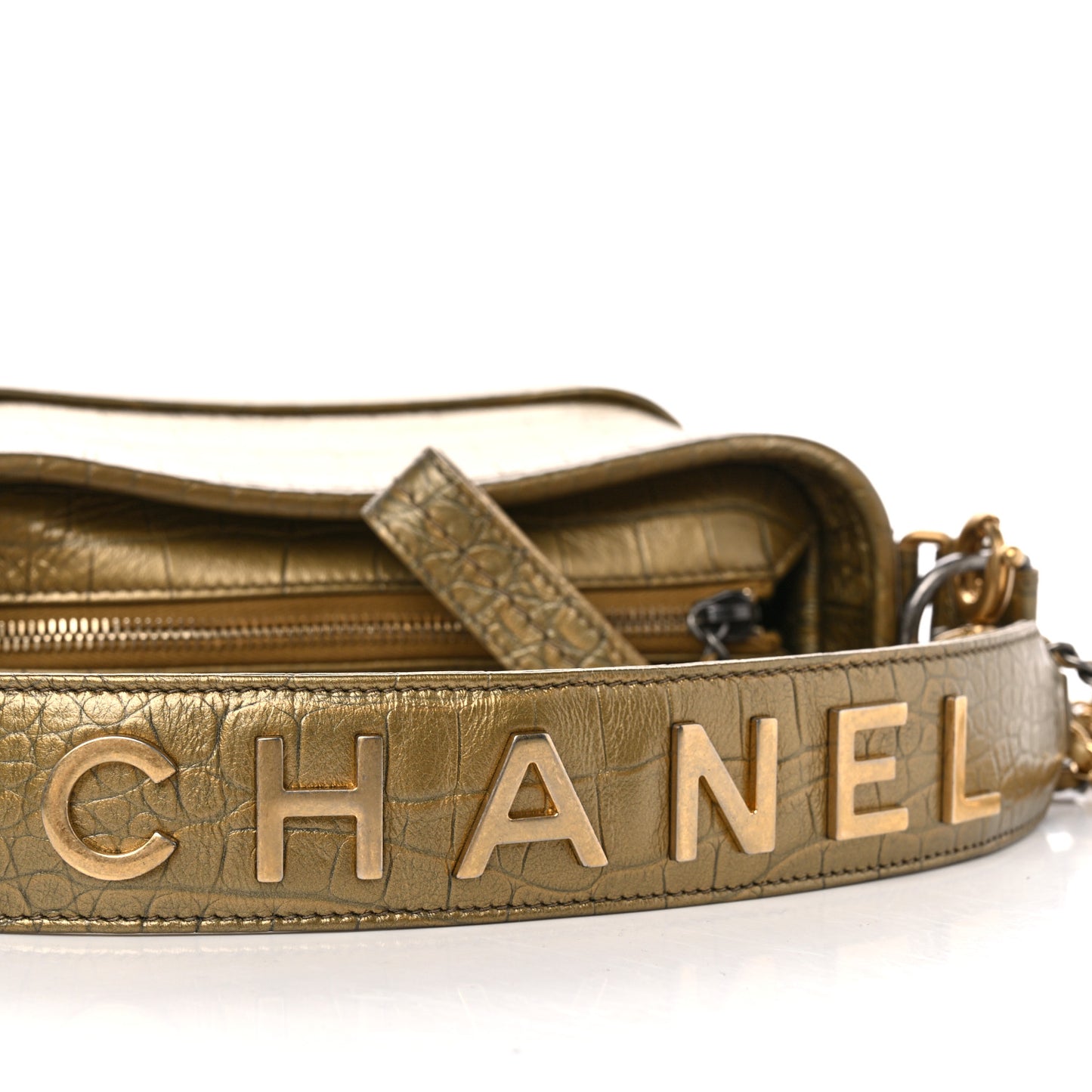 Metallic Calfskin Crocodile Embossed Cocodile Small Gabrielle Hobo Gold