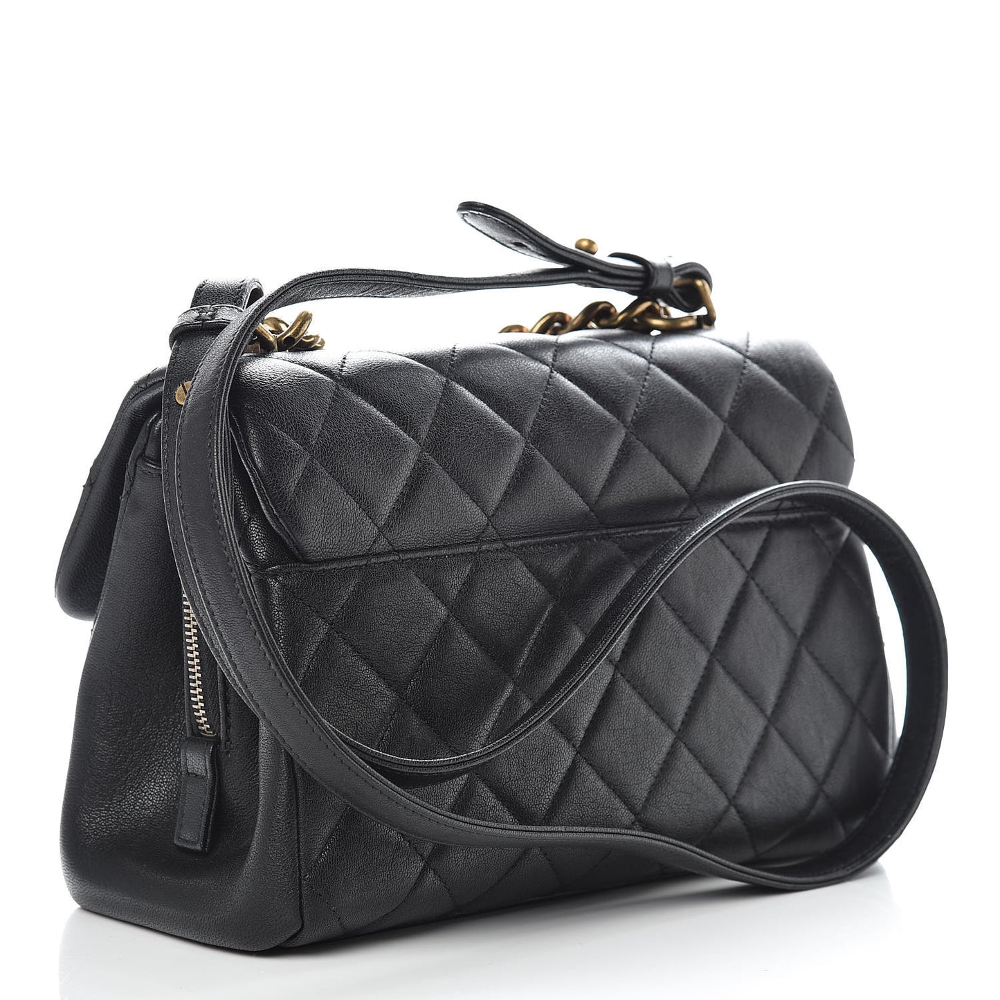 Shiny Sheepskin Quilted Small Trapezio Flap Black