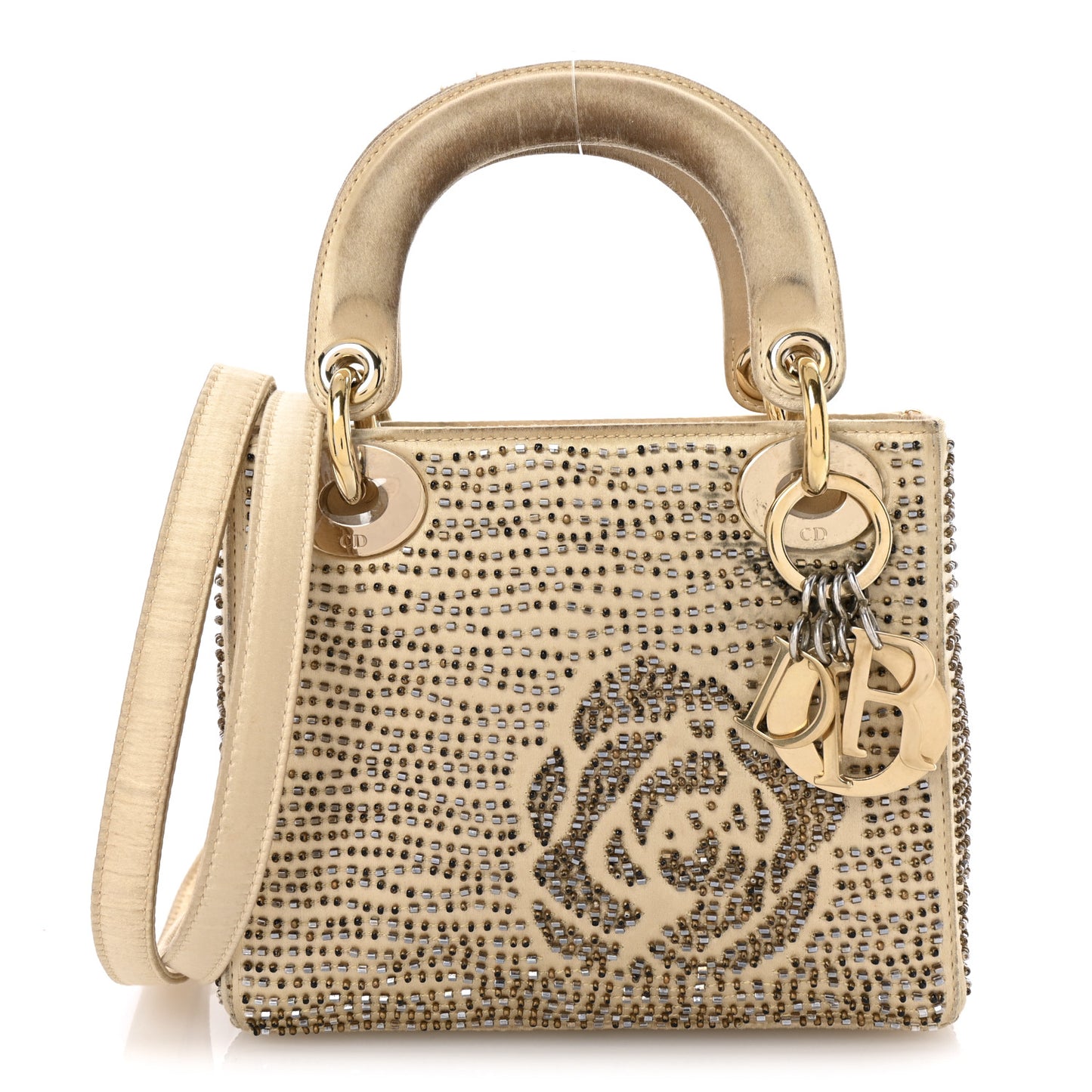 Satin Beaded Mini Lady Dior Gold