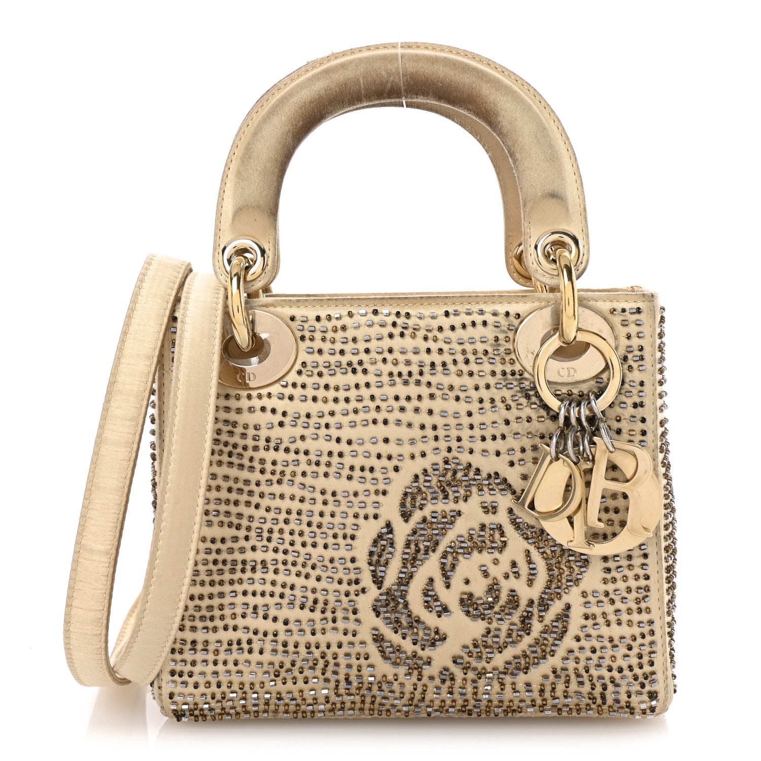 Christian Dior Satin Beaded Mini Lady Dior Gold 1 of 18