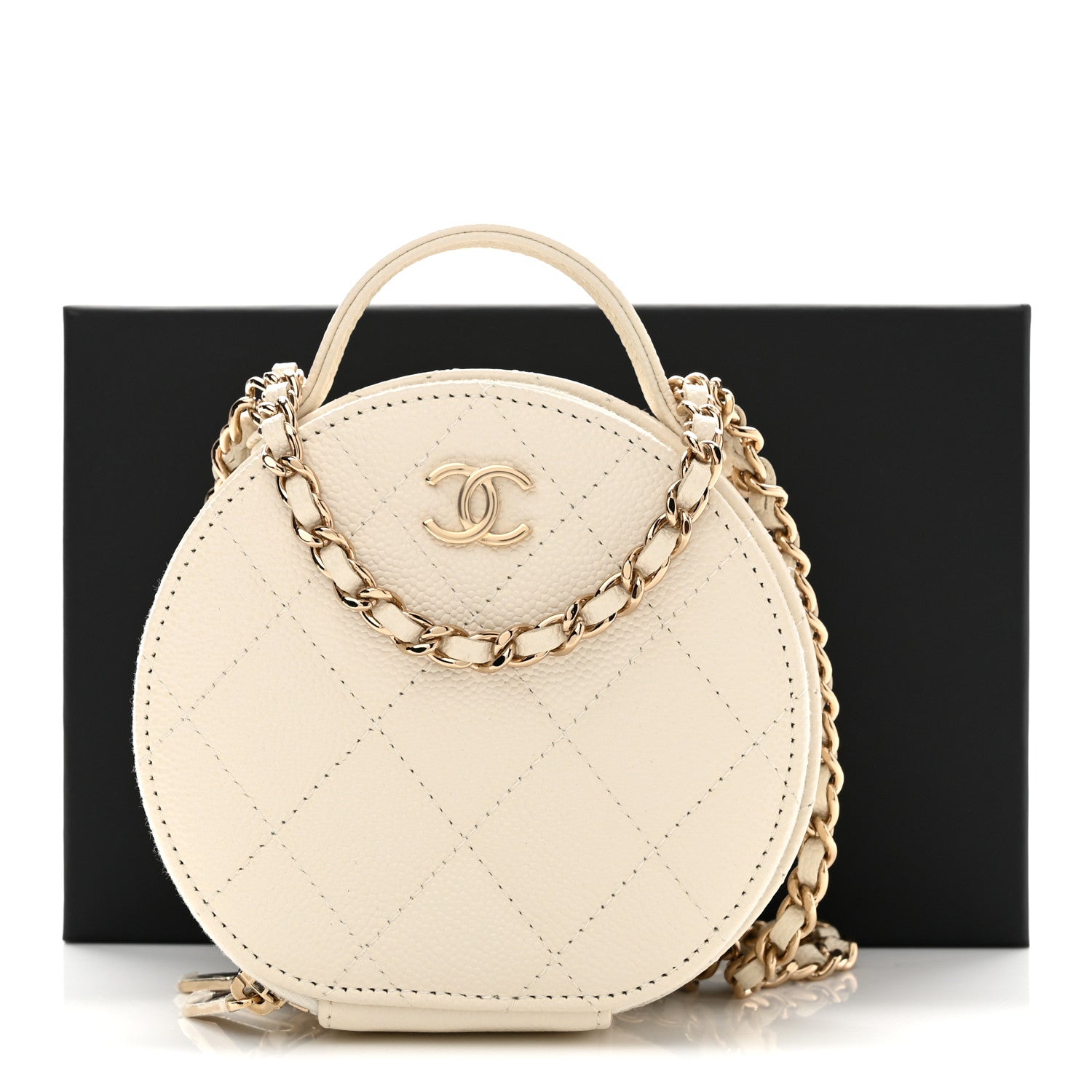 Chanel Caviar Quilted Round Handle With Care Vanity With Chain White 12 of 12