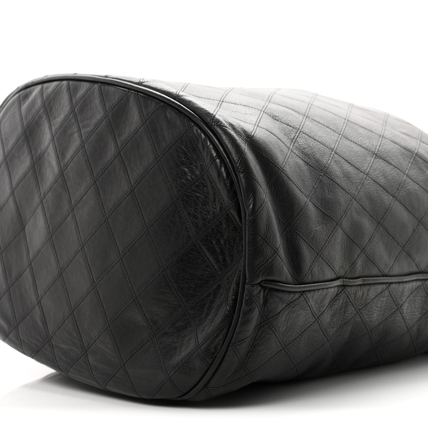 Lambskin Diamond Stitched Drawstring Shoulder Bag Black