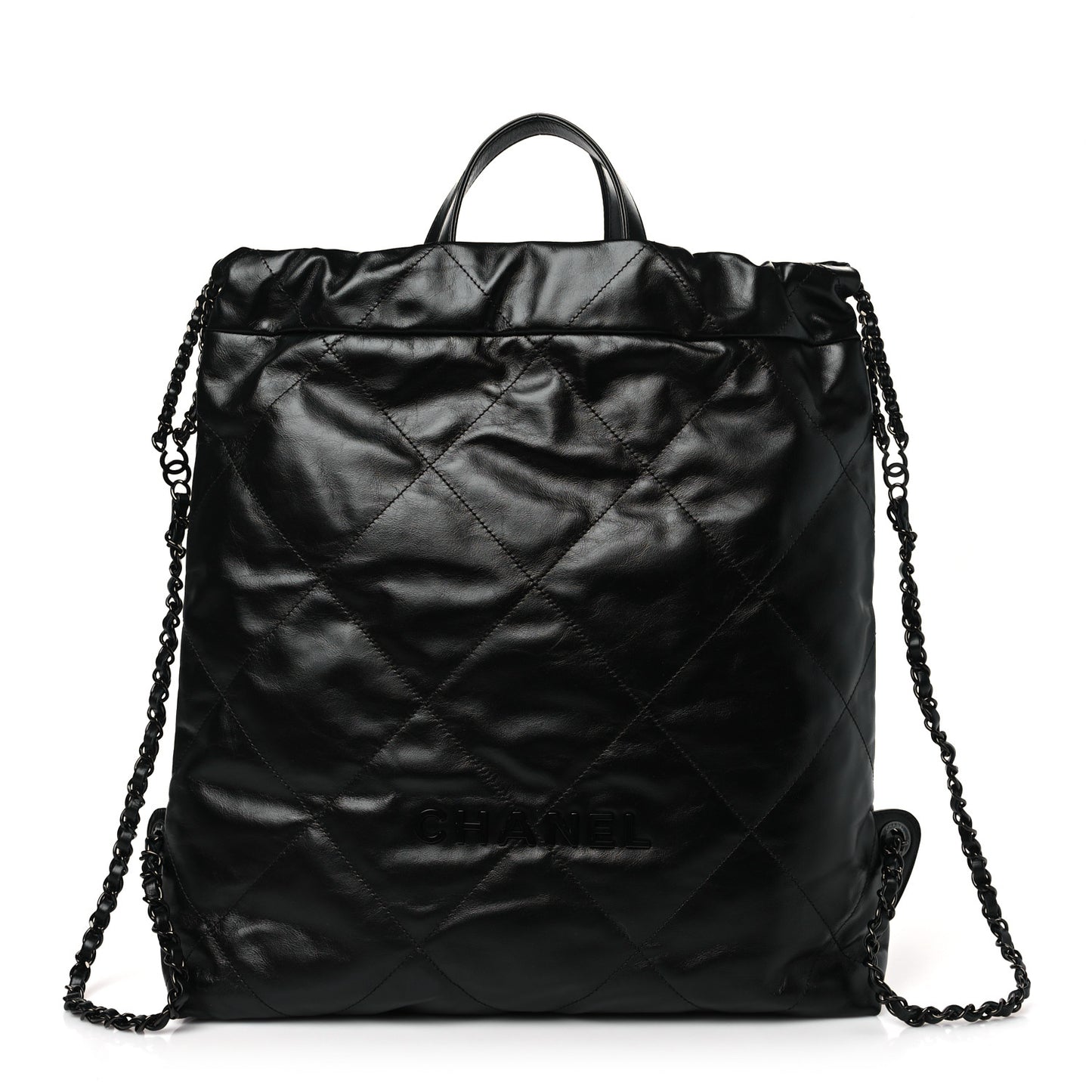 Shiny Calfskin Quilted Chanel 22 Backpack So Black