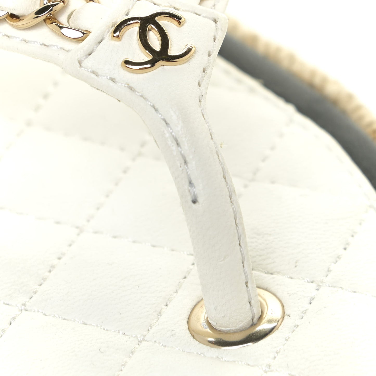 Lambskin Chain CC Thong Espadrille Sandals 39 White