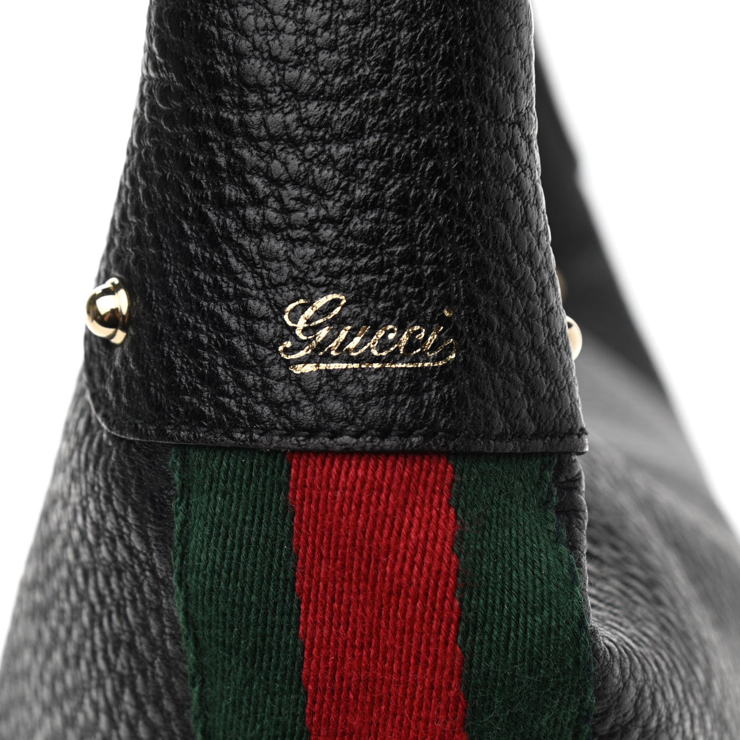 Gucci Pebbled Calfskin Web Bamboo Ring Hobo Black 8 of 11