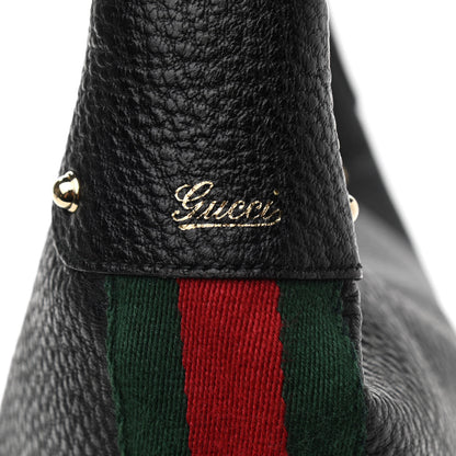 Gucci Pebbled Calfskin Web Bamboo Ring Hobo Black 8 of 11