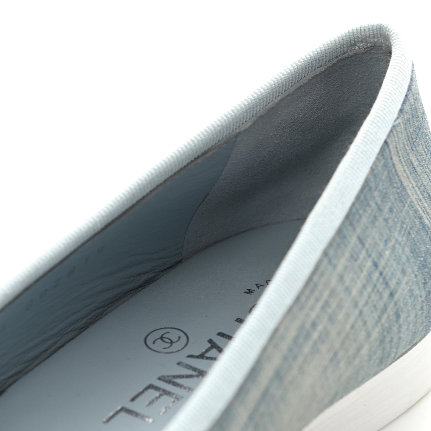 Suede Calfskin Lambskin CC Cap Toe Ballerina Flats 36.5 Light Blue