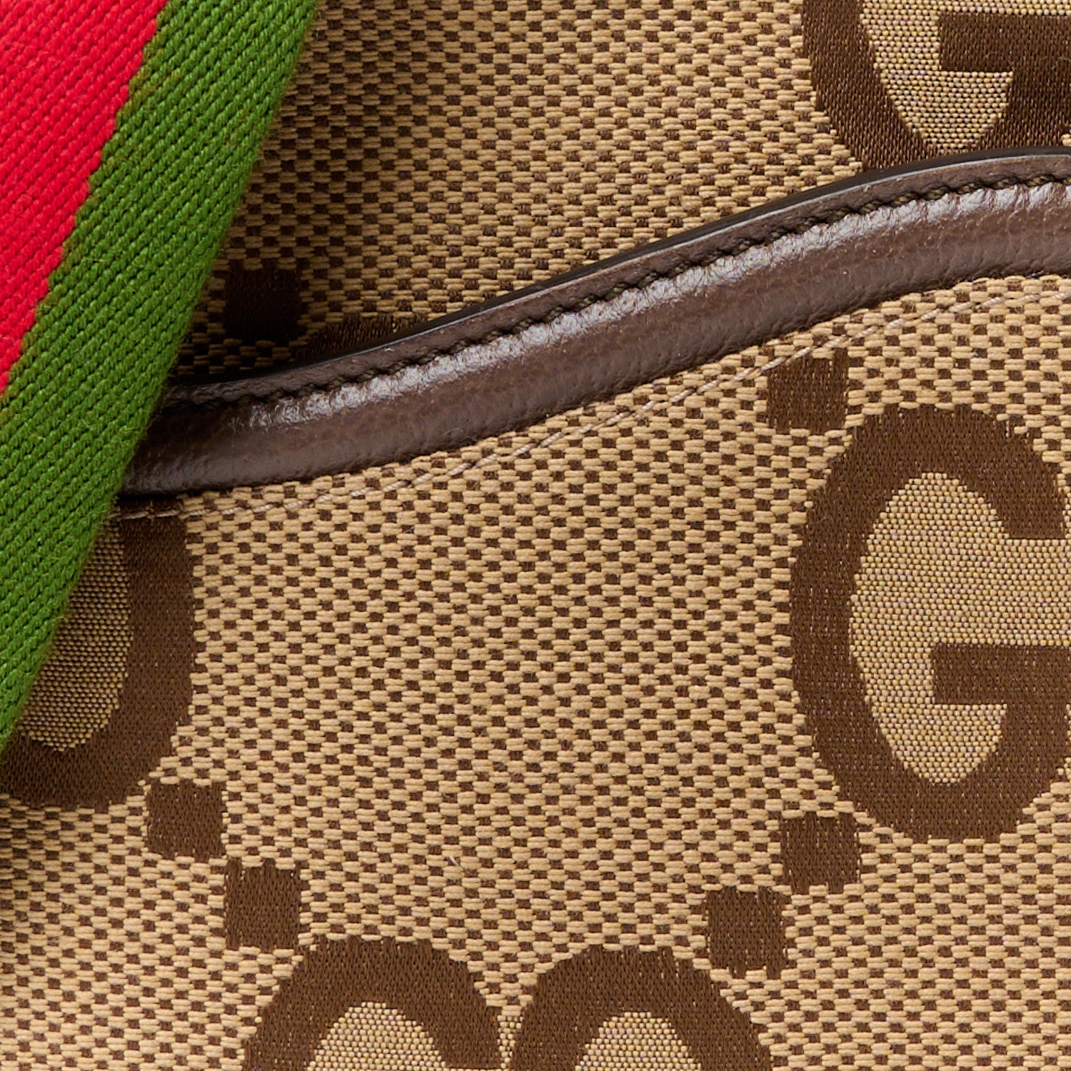 Gucci Monogram Jumbo GG Textured Dollar Calfskin Web Messenger Shoulder Bag Camel Ebony New Acero 8 of 11