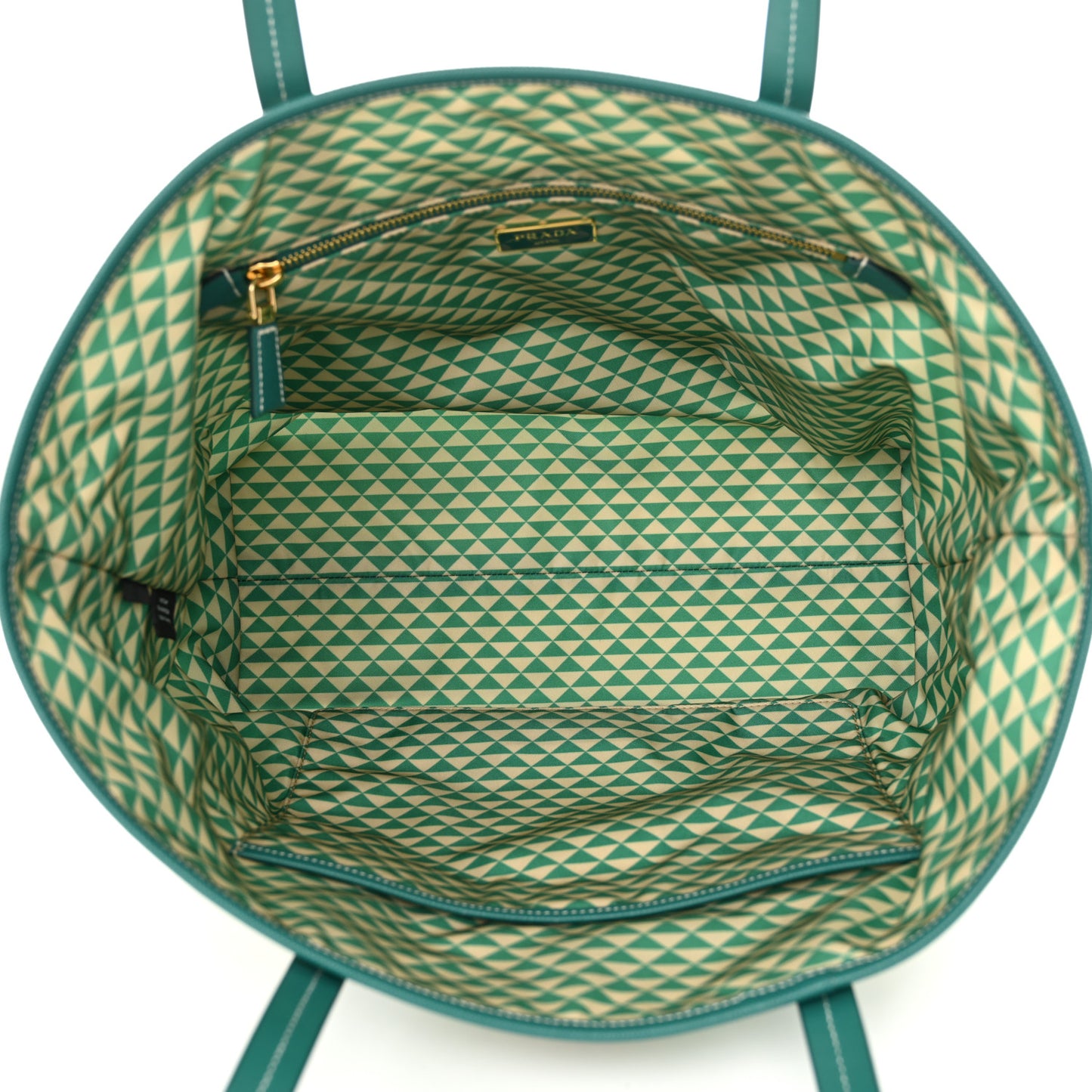 Re-Nylon Saffiano Triangolo Symbole Shopping Tote Green
