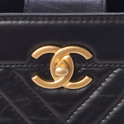 Chanel Aged Calfskin Chevron Quilted Large Shopping Tote Black 8 of 10