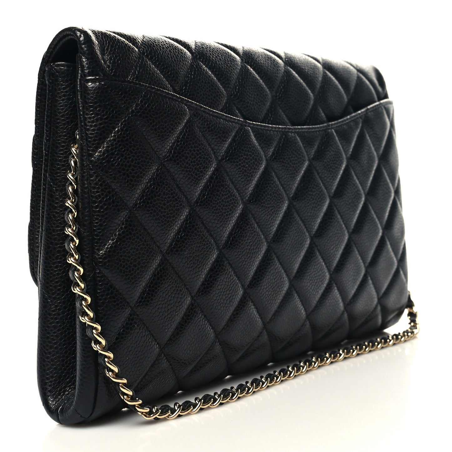 Caviar Quilted Clutch With Chain Flap Black