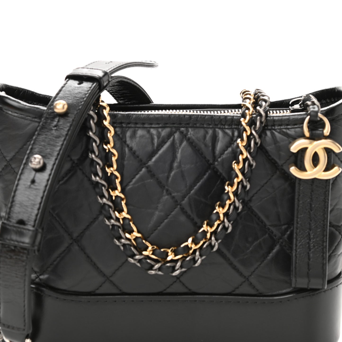 Aged Calfskin Quilted Small Gabrielle Hobo Black