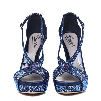 Gucci Vernice Crystal Silk Satin Pump 38.5 Marine 2 of 8
