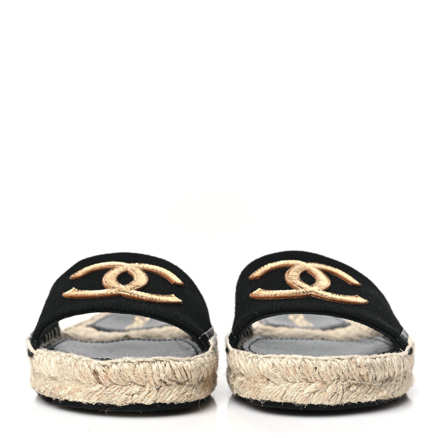Chanel Wool Laminated Lambskin CC Slide Sandals 37 Black Gold 2 of 7