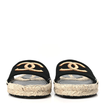 Chanel Wool Laminated Lambskin CC Slide Sandals 37 Black Gold 2 of 7