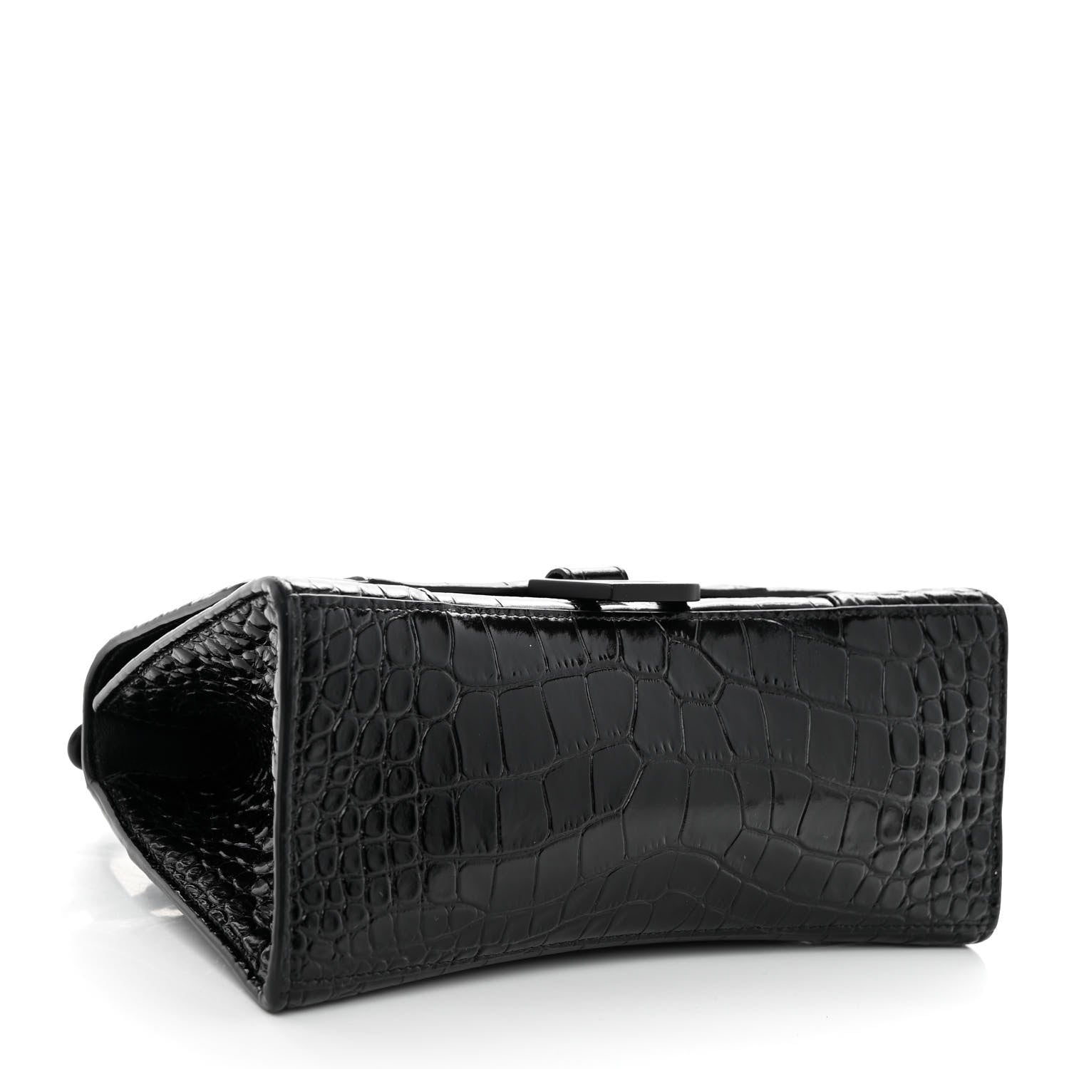 Balenciaga Shiny Calfskin Monochrome Crocodile Embossed Small Hourglass Top Handle Bag Black 4 of 11