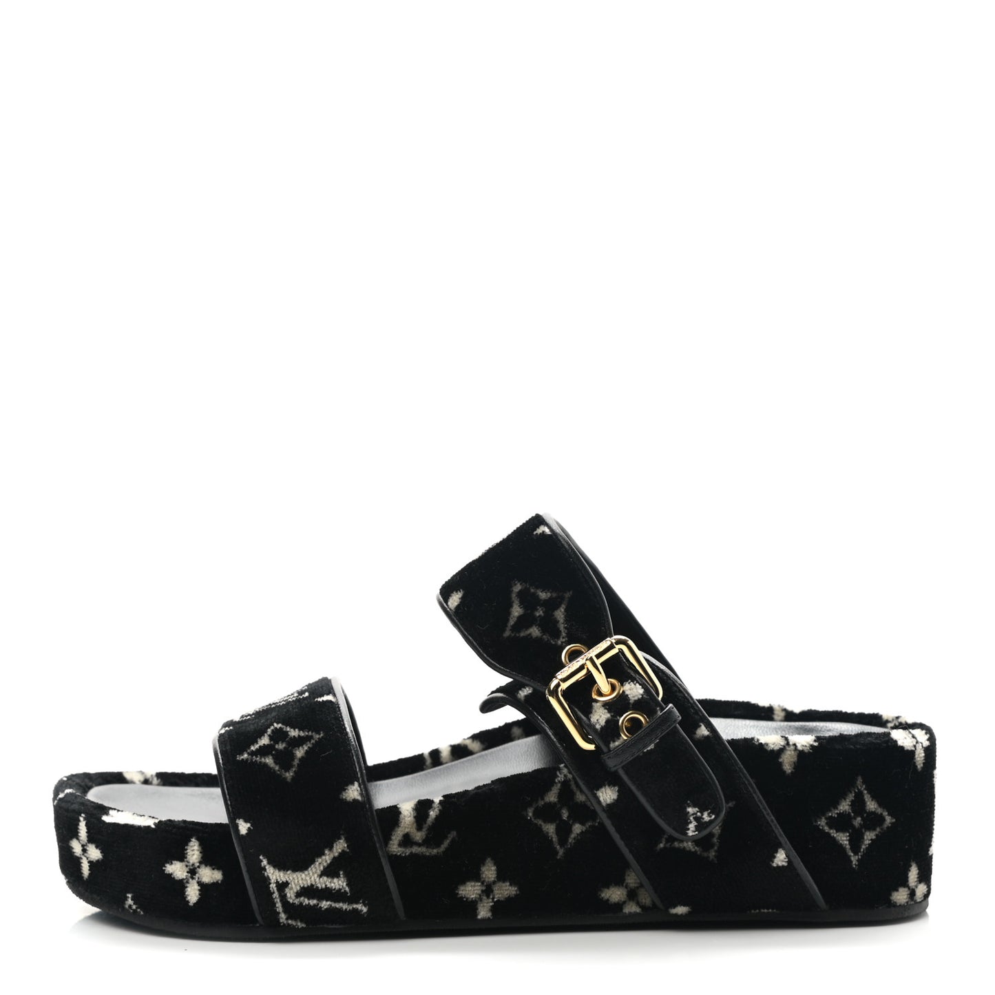 Velvet Monogram Jumbo Flatform Mule Sandals 39 Black White