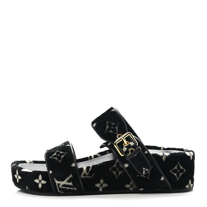 Louis Vuitton Velvet Monogram Jumbo Flatform Mule Sandals 39 Black White 1 of 8