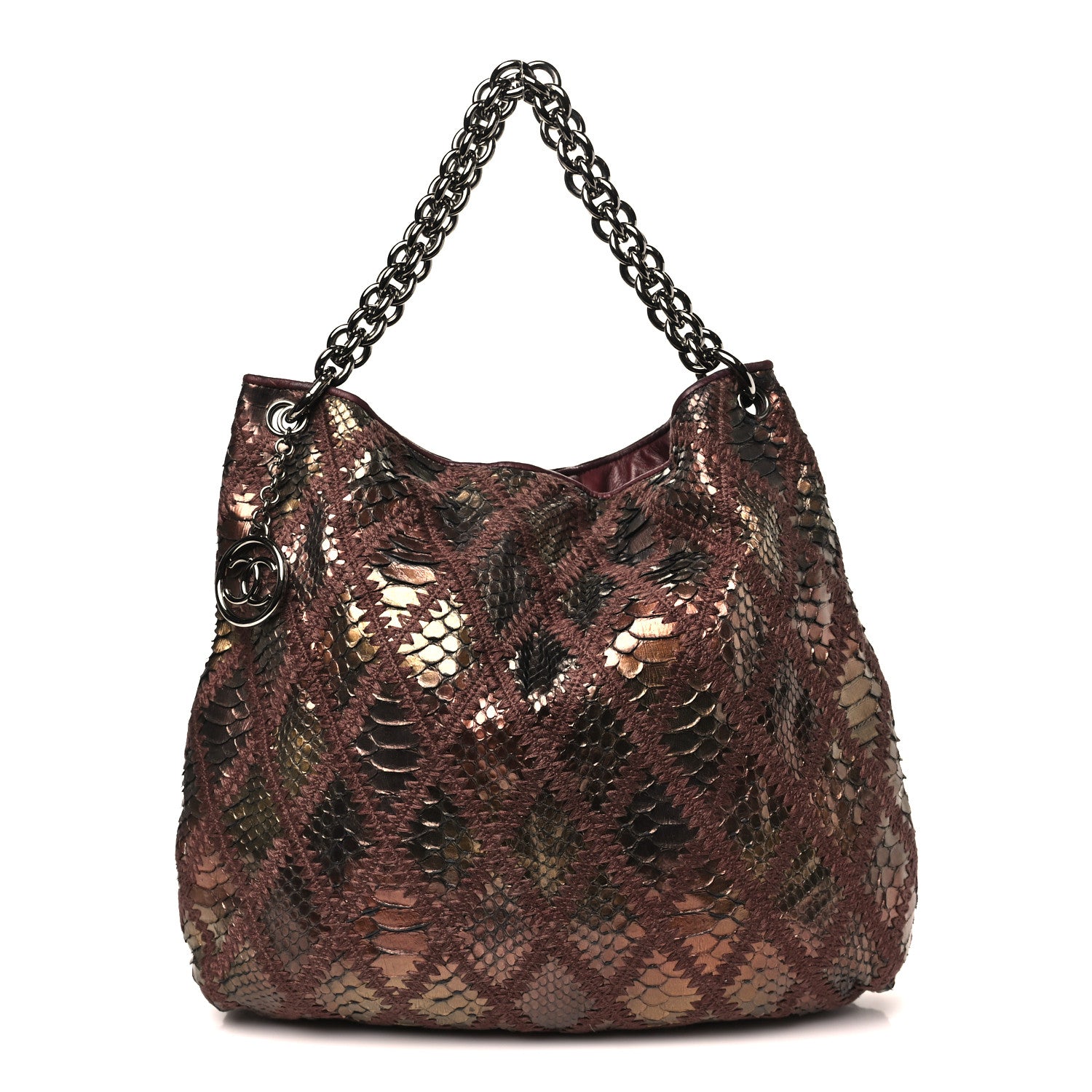 Chanel Metallic Snakeskin Crochet Large Soft and Chain Hobo Burgundy Multicolor 1 of 10