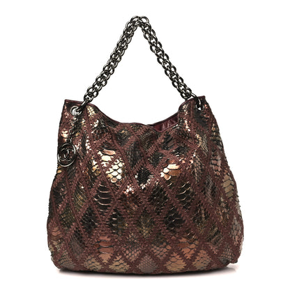 Chanel Metallic Snakeskin Crochet Large Soft and Chain Hobo Burgundy Multicolor 1 of 10