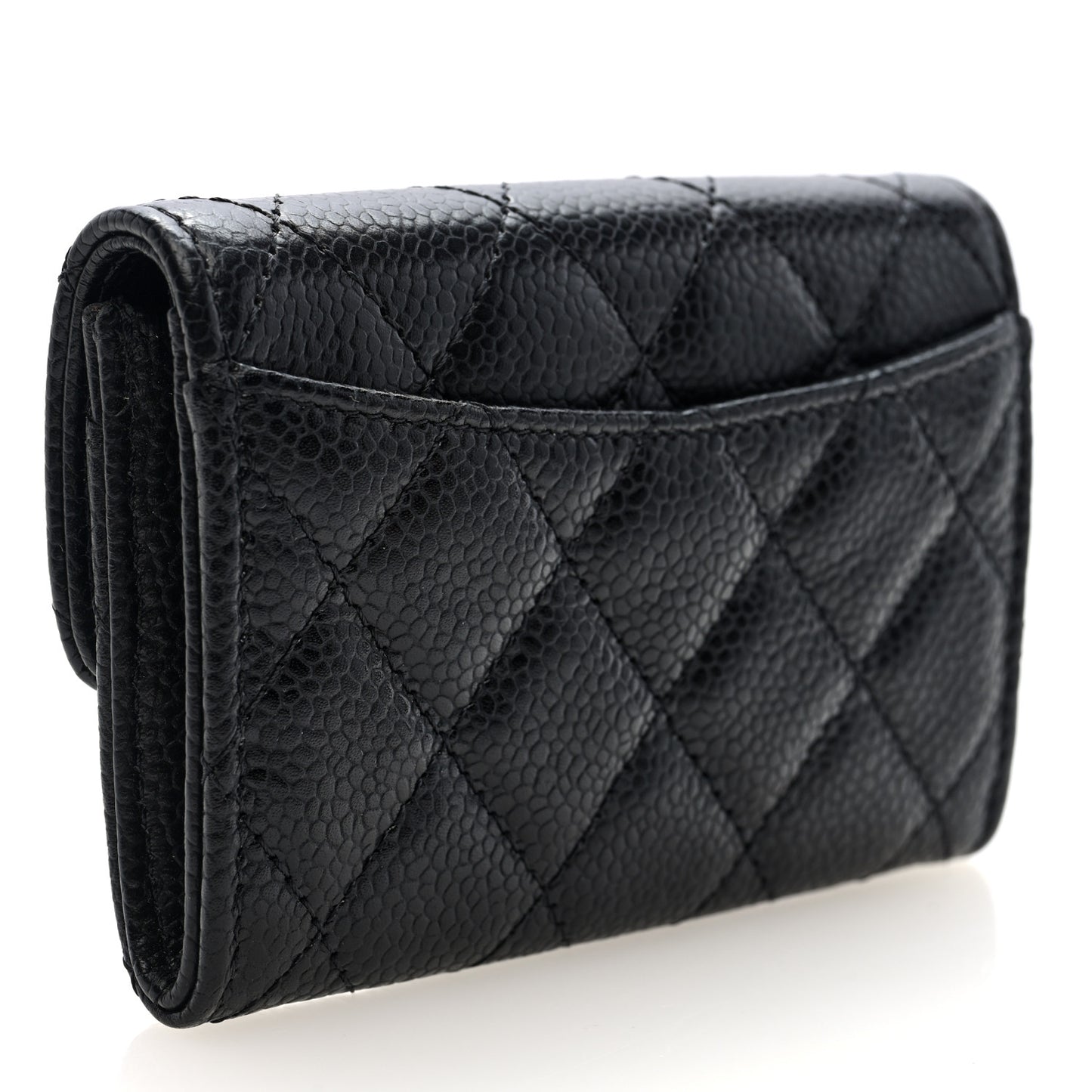 Caviar Quilted Flap Card Holder Wallet Black