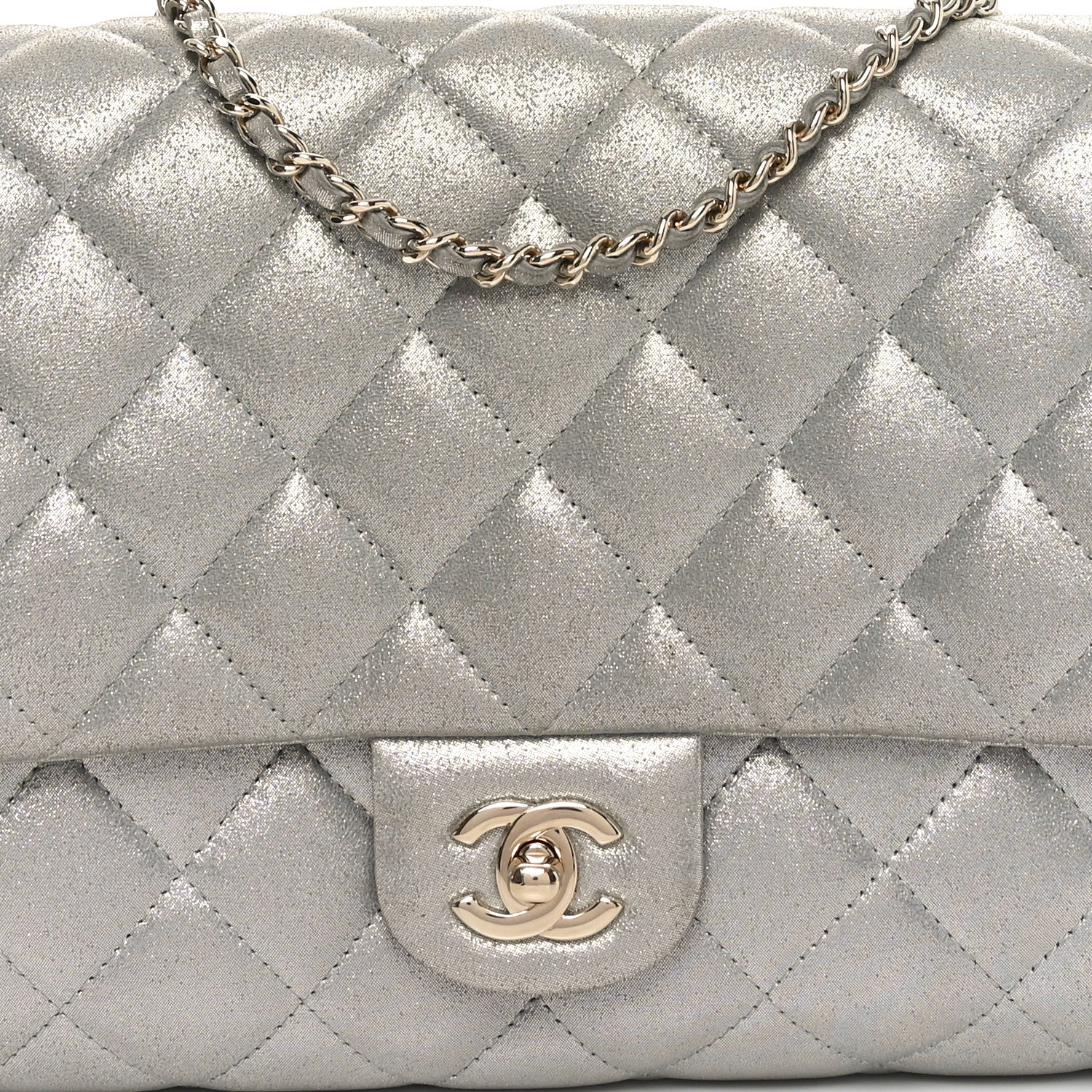 Chanel Iridescent Calfskin Quilted Clutch With Chain Flap Silver 8 of 11