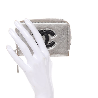 Chanel Metallic Calfskin Timeless Zip Coin Purse Silver Black 2 of 10