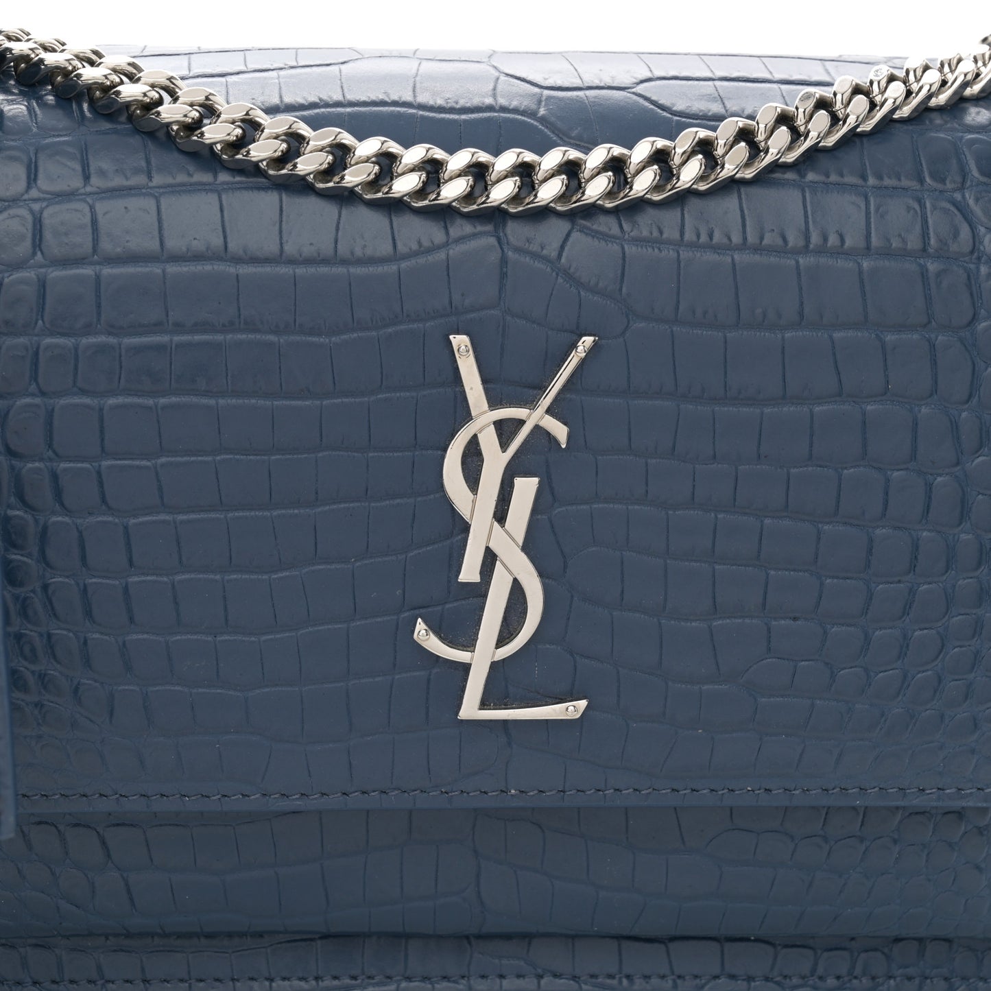 Calfskin Crocodile Embossed Medium Monogram Sunset Navy