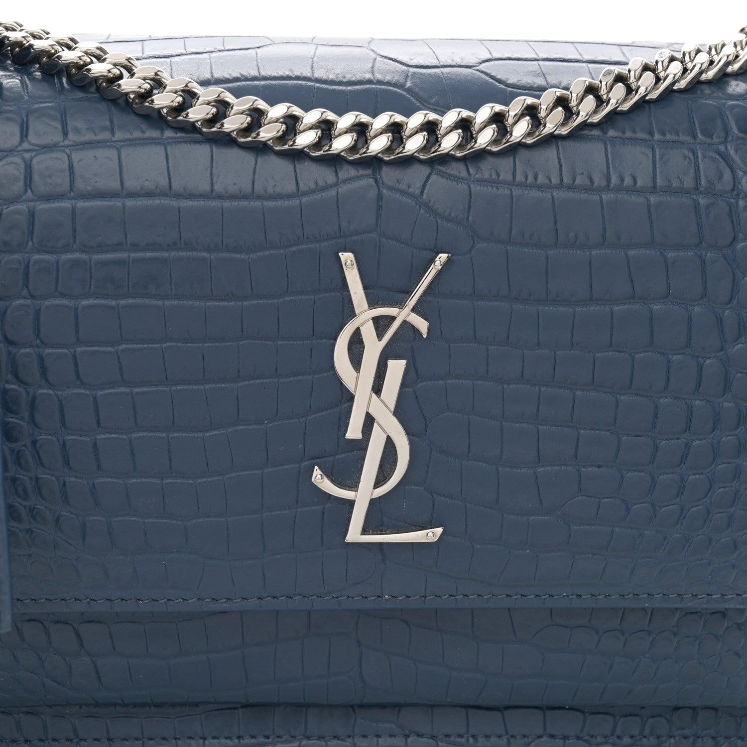 Saint Laurent Calfskin Crocodile Embossed Medium Monogram Sunset Navy 8 of 12