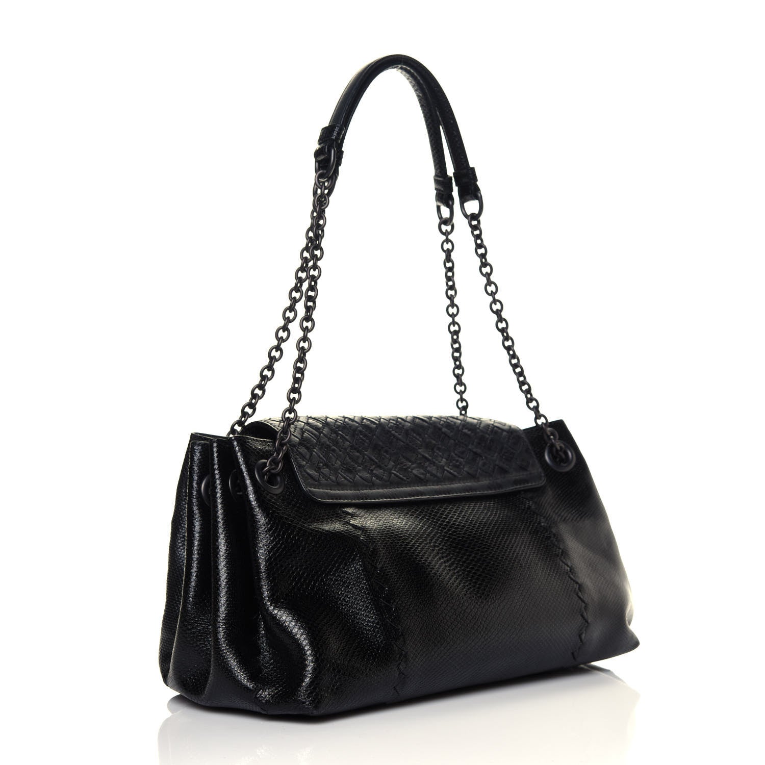 Bottega Veneta Vesuvio Karung Nappa Intrecciato Cravatteria Small Flap Shoulder Bag Black 2 of 4