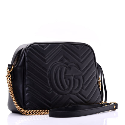 Gucci Calfskin Matelasse Medium GG Marmont Chain Shoulder Bag Black 3 of 17