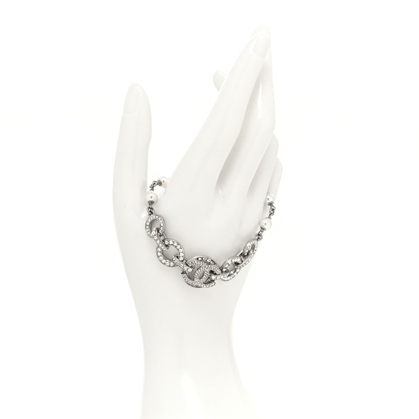 Crystal Pearl CC Bracelet Silver