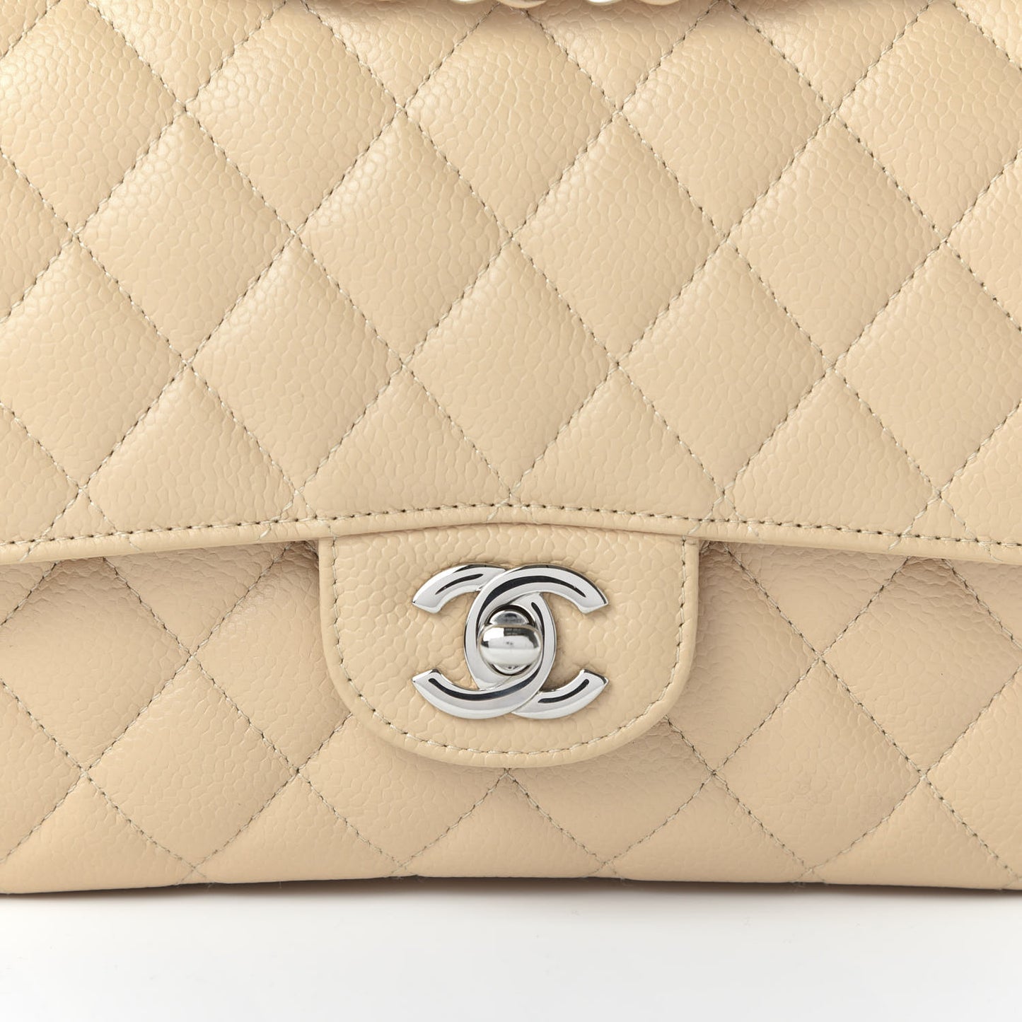 Caviar Quilted Medium Double Flap Beige