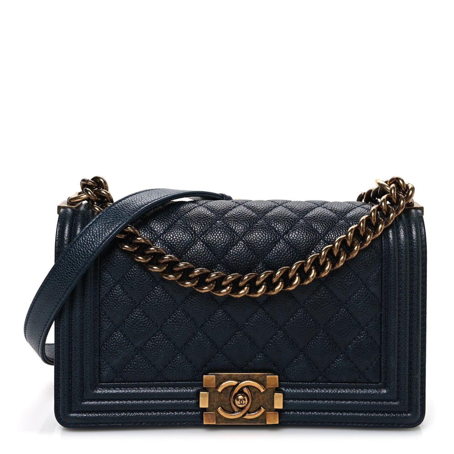 Caviar Quilted Medium Boy Flap Navy