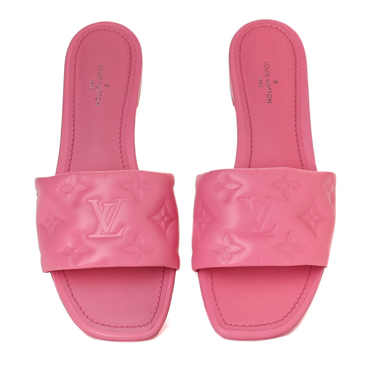 Lambskin Embossed Monogram Revival Flat Mules 36 Rose Pop