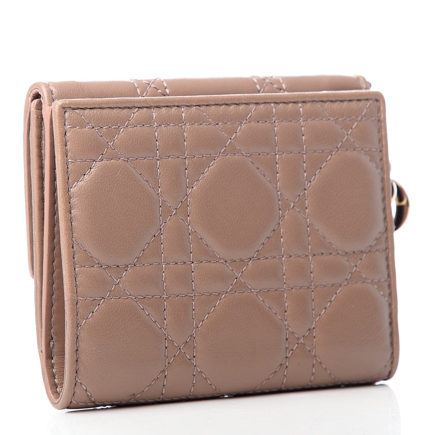 Lambskin Cannage Lady Dior Compact Wallet Beige