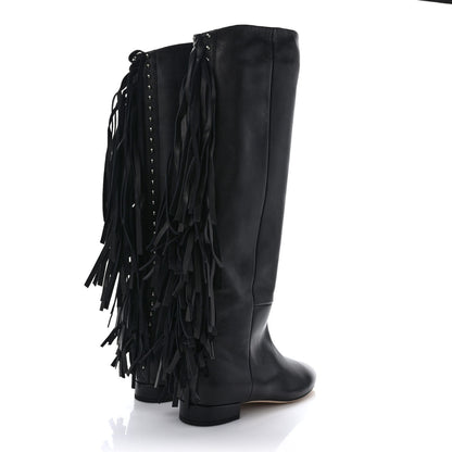 Saint Laurent Calfskin Dana Knee High Fringed Boots 36 Black 4 of 8