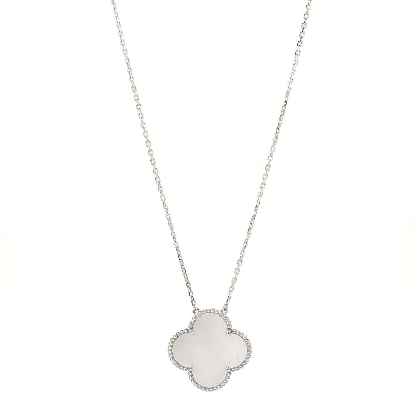 18K White Gold Mother of Pearl Magic Alhambra Pendant Necklace