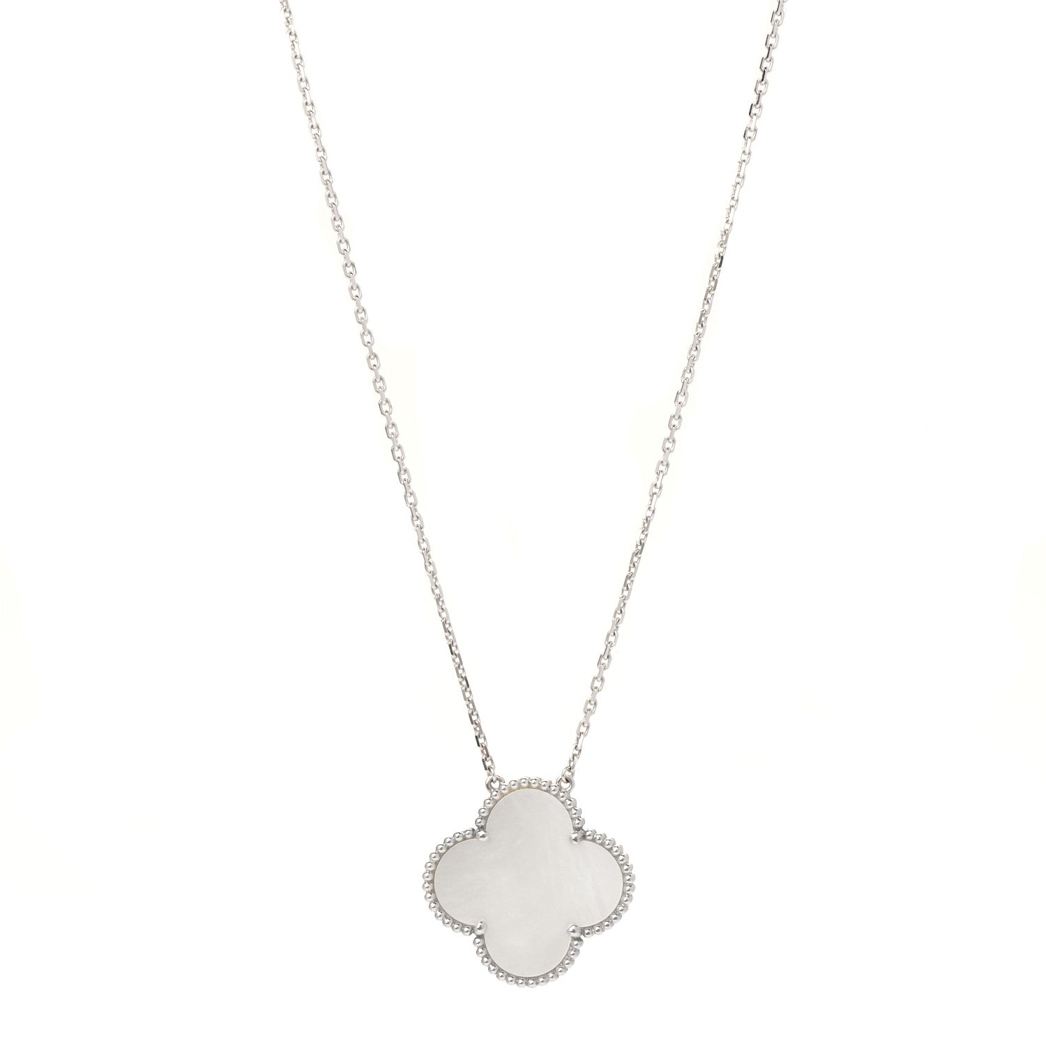 Van Cleef & Arpels 18K White Gold Mother of Pearl Magic Alhambra Pendant Necklace 1 of 6