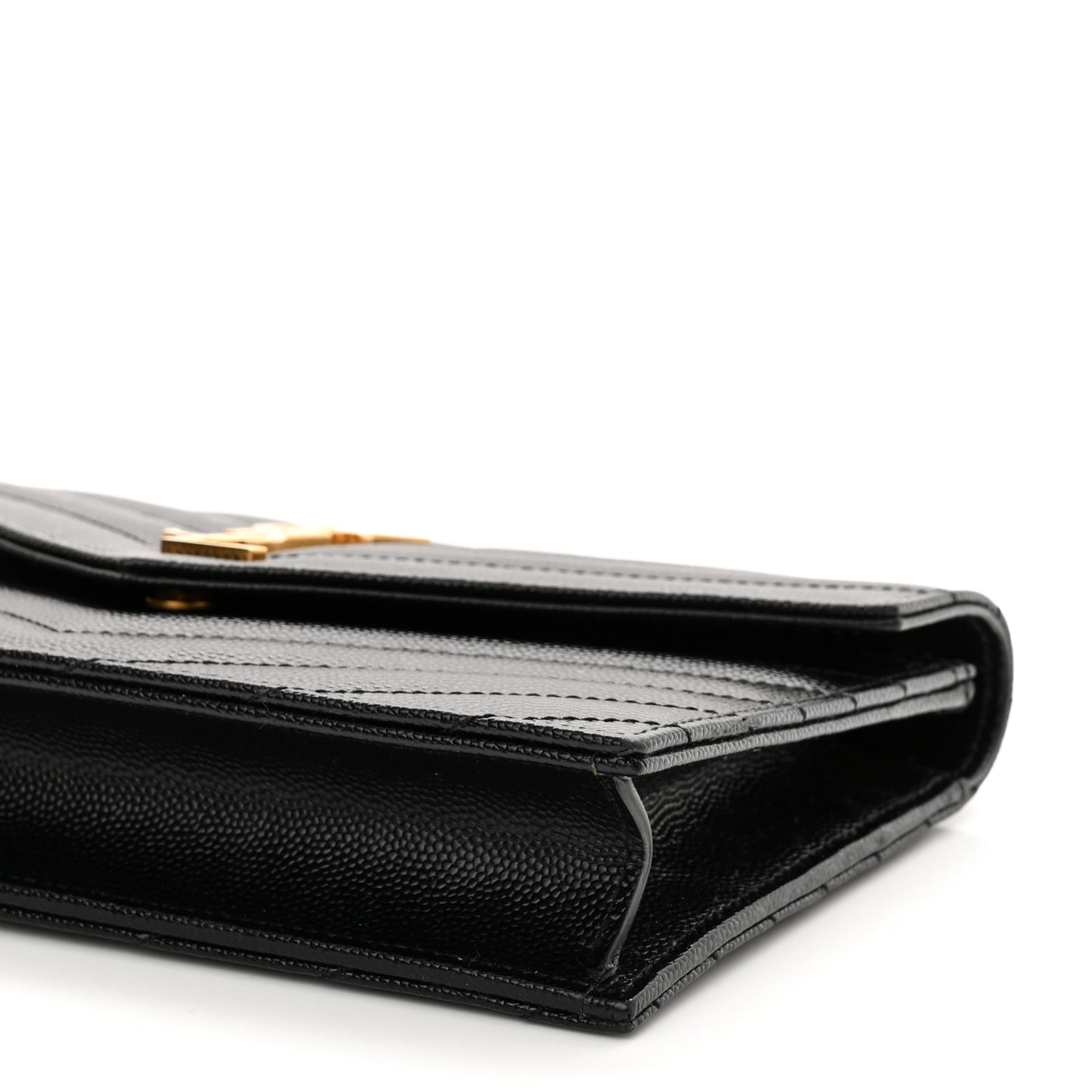 Grain De Poudre Matelasse Chevron Monogram Envelope Chain Wallet Black