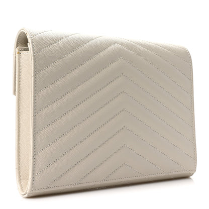 Saint Laurent Grain De Poudre Matelasse Chevron Monogram Envelope Clutch Crema Soft 3 of 10