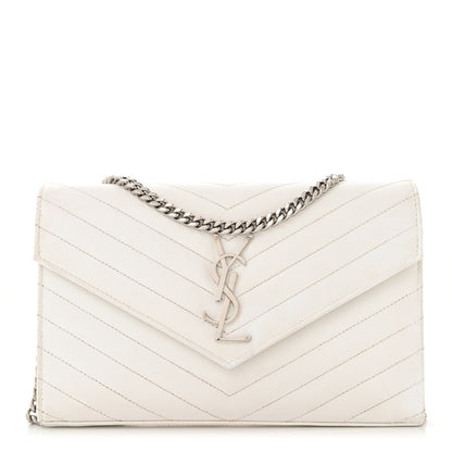 Saint Laurent Grain De Poudre Matelasse Chevron Monogram Chain Wallet White 1 of 12