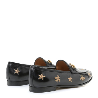 Gucci Goatskin Bee Star Embroidered Womens Jordaan Loafers 37.5 Black 3 of 7